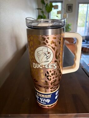 Buc-ee's Metallic Rose Gold Leopard Print Travel Mug Tumbler 40oz NEW